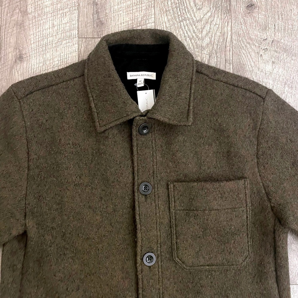 Banana Republic Mens 100% Wool Shirt Jacket Olive Green Shacket Medium NWT - Picture 6 of 9